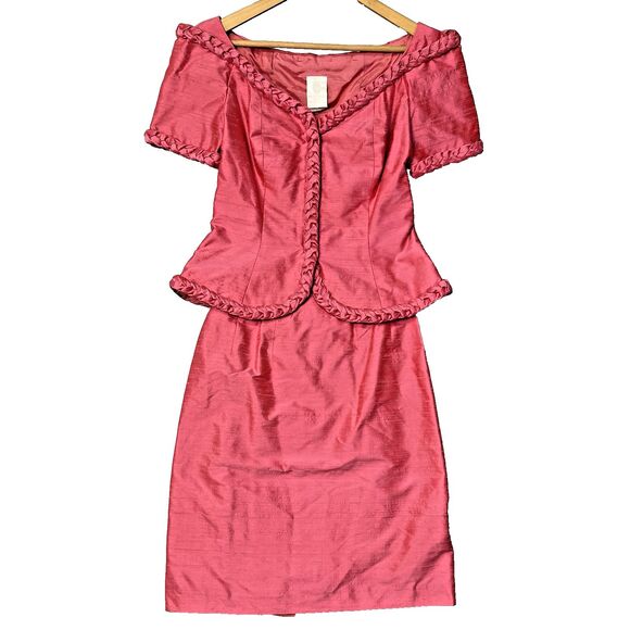 100% Raw Silk Barbie Core VTG Watters & Watters 2-piece 80's pink formal dress - Picture 1 of 14